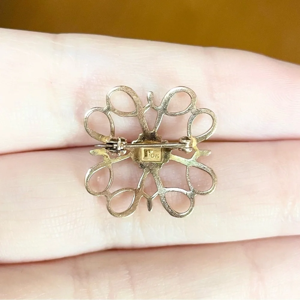 10k vintage Avon Lab Created Sapphire September blue birthday yellow gold brooch - Picture 8 of 10